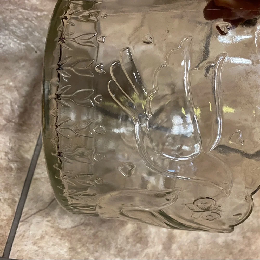 Glass Punch Bowl with Doves and Butterfly Motif Wedding Engagement Formal